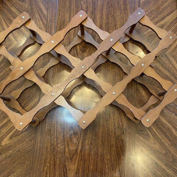 Vtg Wine Rack Accordion Wine Bottles Folding Wood Stand Expanding - Picture 3 of 6